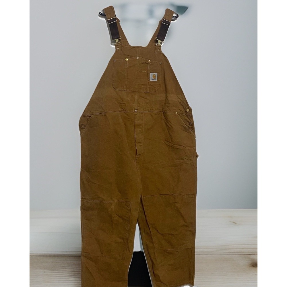 Vintage Carhartt Insulated Canvas Bib Overalls Measures 50x30 Made in USA Tan